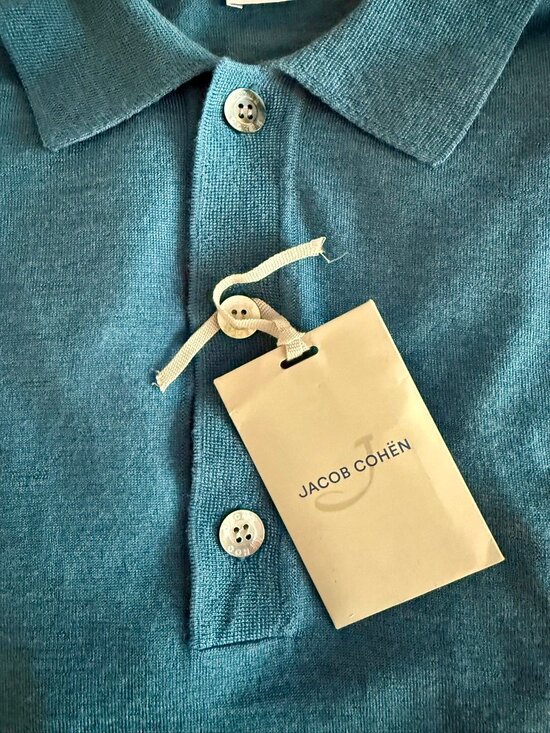 Jacob Cohën Luxury Wool & Silk Polo Shirt Men's Teal Blue, Italy, $492RT, Size S - Picture 3 of 11